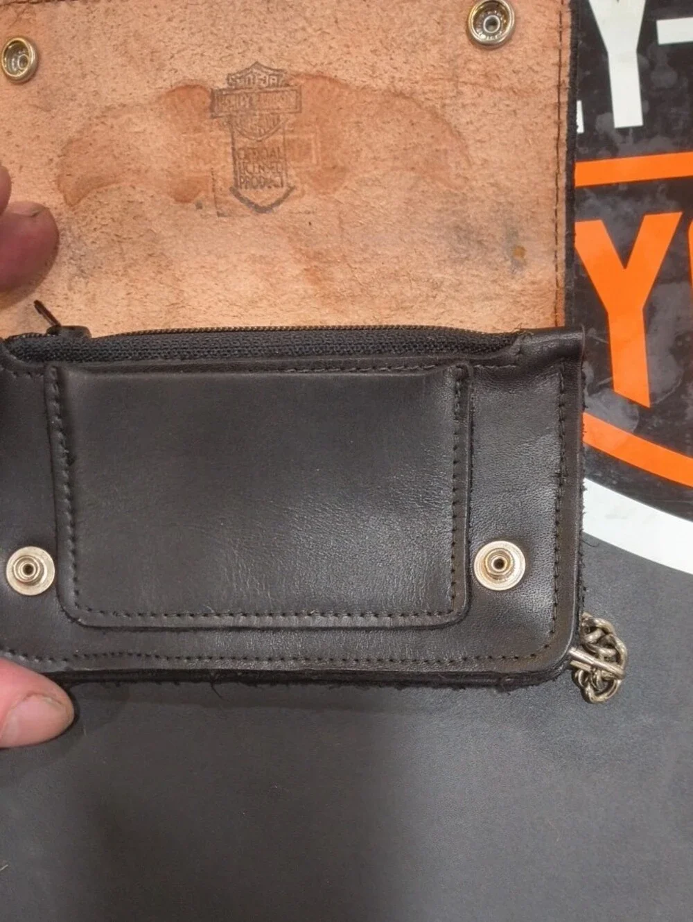 Vintage Harley Davidson Black Leather Wallet with Brown Winged Logo
